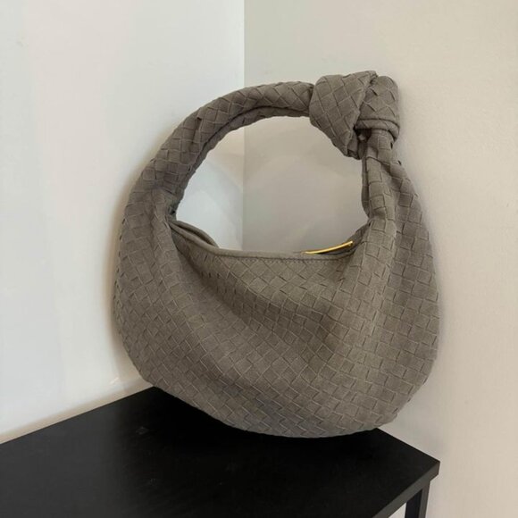Jodie Style Suede Shoulder Bag - Grey - Woven Purse - Picture 1 of 6